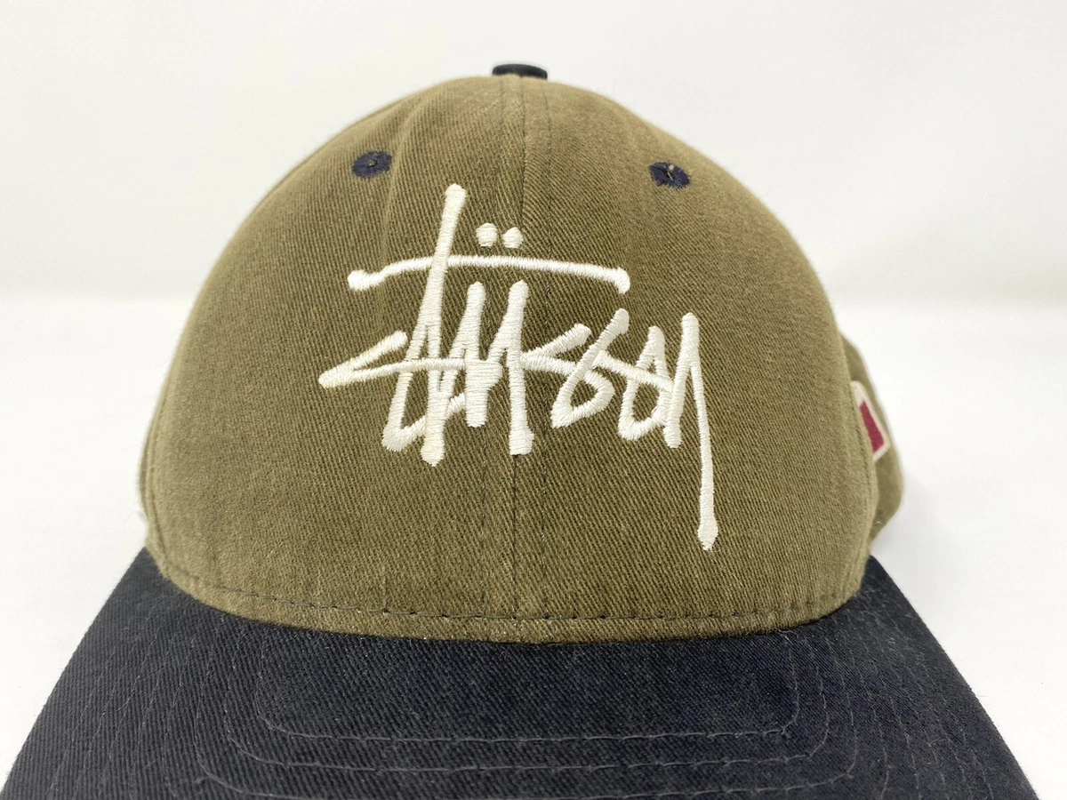 Vintage Stussy Dark Olive Green Brown Black Made In USA Snapback Cap Hat