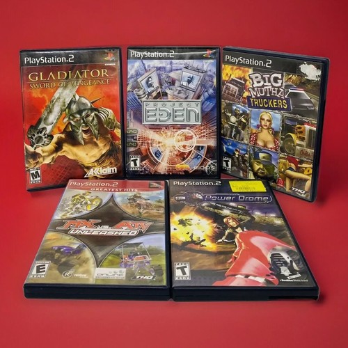 PS2 5 Game Lot w/ Manuals Gladiator, Project Eden, Big Mutha Truckers, MX vs ATV