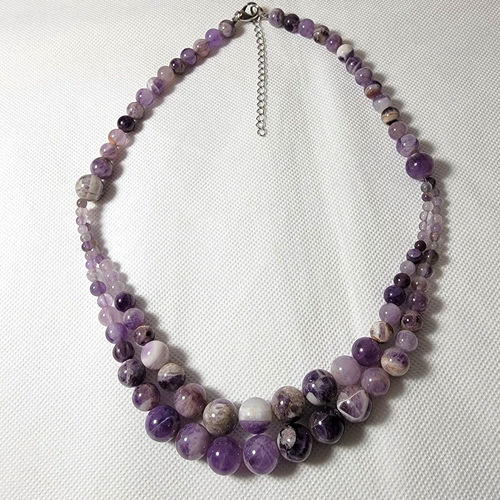 Amazez Amethyst Quarz Doppelstrang Halskette 20"" (23"" Verlängerung) 11,1 mm Runde Perle