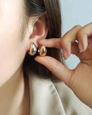 Pure 18K Two-tone Water Drop Gold Earrings, Simple and Stylish Earrings, U Shape