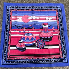 Vintage Blue & Pink Southwest Native Pottery 22" Bandana NOS Made in USA