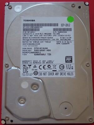 DT01ACA200 AAA AA00 / AB0 HDS723020BLE640 P/N: 9F14311 MLC: MRSAB0 SEP-2012 2TB