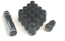 20pc 12x1.5 Lug Nuts with Key | Cone Seat | Long Closed End | Black | Wheel Lock