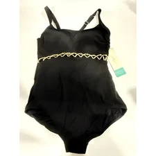 Gottex Profile Turkiz Women's One Piece Swimsuit Black Gold Size NWT