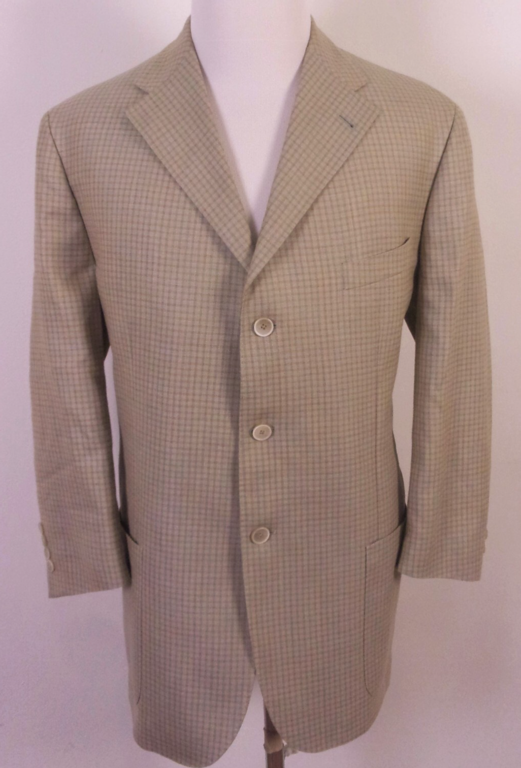 EUC Corneliani Wool Silk Flax Blazer Sportcoat Taupe Plaid Made in Italy 44 R
