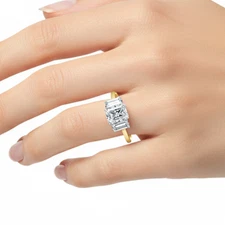 1.6 CT Radiant Three Stone Engagement Ring Baguette Lab Grown Diamond 14k Gold