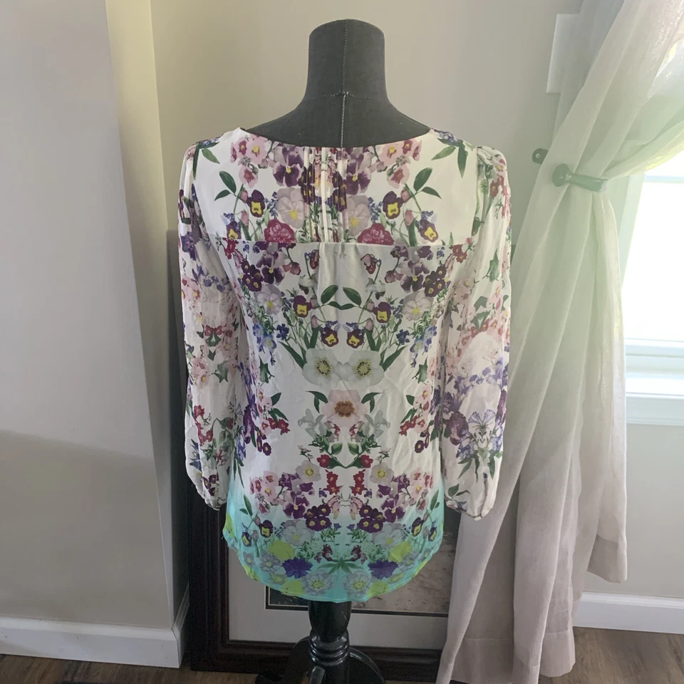 Top de jardín Vanessa Virginia Anthropologie para mujer talla 4 floral 100 % seda Oporto Foto 3 de 4