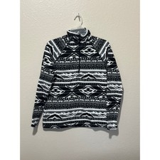 Women s Eddie Bauer Aztec Fleece Pullover Jacket Black White Quarter Zip, Medium