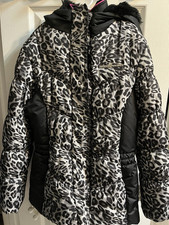 ZeroXposur Girls L 14 Puffer Jacket Hooded Full Zip Gray Black Leopard Print