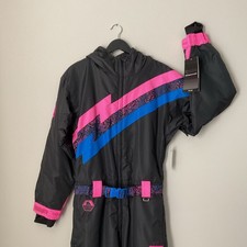 NWT Tipsy Elves Men's Mountain Ski Suit Black Pink Purple Blue Size M Belted