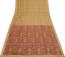 Sushila Vintage Cream Saree 100 Pure Silk Printed Abstract Soft Craft Fabric