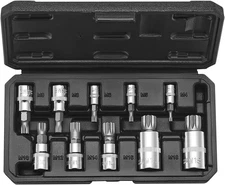 XZN Triple Square Spline Bit Socket Set, 10-Piece M4 - M18, Premium Cr-V Steel