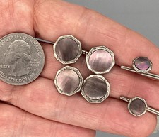 MOP Cufflinks Tuxedo Hickok Lavender Grey Mother Of Pearl Button Dress Stud VTG
