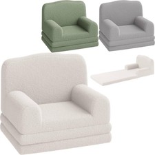 2-in-1 Kids Couch Bed Fold Out Sofa, Sherpa Cover, Portable Playroom Chair