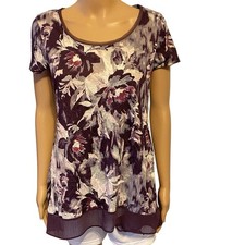 Women Sz S Casual Top Boho Purple Floral Asymmetrical Hem Whimsical Fairy Soft
