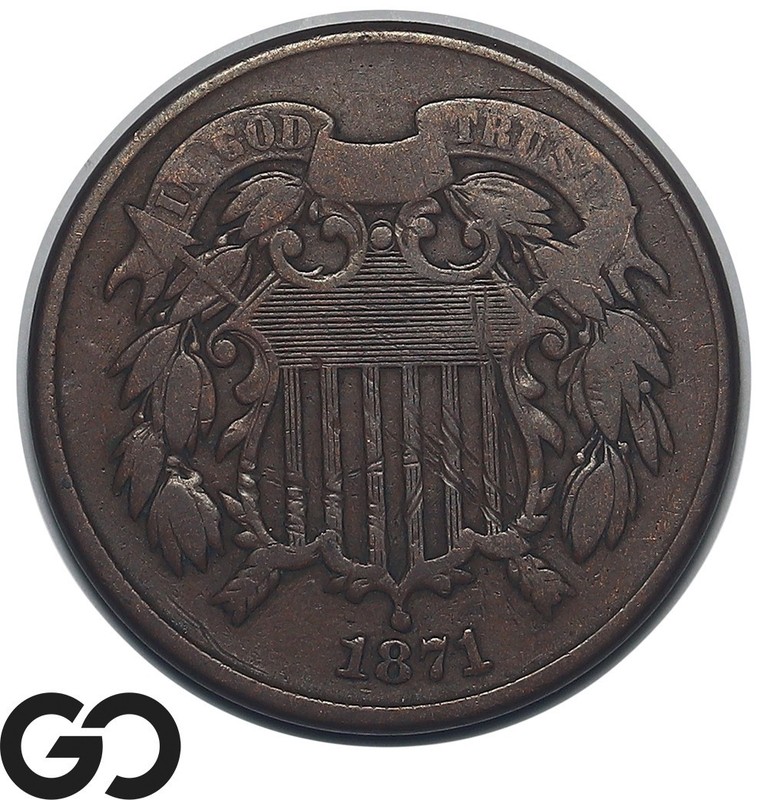 1871 Two Cent Piece, Low Mintage Better Date
