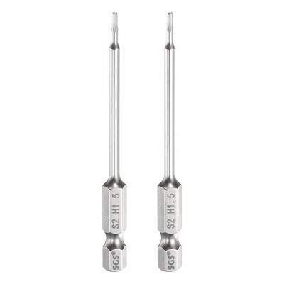 2pcs Flat Hex Screwdriver Bit 1.5mm (H1.5) 1/4'' Hex Shank 3'' Long Magnetic