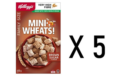 Kellogg's Mini-Wheats Brown Sugar Cereal Family Size 650g Box 5 Pack