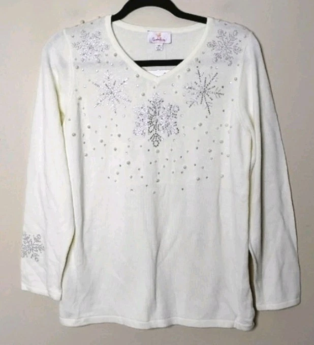 Quacker Factory Rhinestone Snowflake Sweater XS Holiday Party Christmas NWT - Image 3 of 4