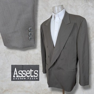 Andrew Fezza Double Breasted Blazer Sport Coat Mens 42R Solid Gray Peak Lapel