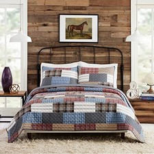 Cabin Patchwork Plaid 100 Cotton 3-Piece Quilt Set, King Cabin Plaid