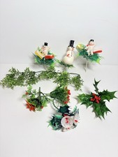 Vintage Soft Plastic Holly Snowman Floral Picks Christmas Decor Crafting