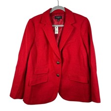 Talbots Wool Blend Blazer Women 14W Red NWT Two Button Crested Classic