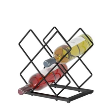 Countertop Wine Rack, 6 Bottles Wine Storage Capacity, Modern Corner Metal Wi...