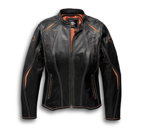 Harley Davidson Women's Harker Perforated Black Leather Biker Jacket Size Large