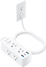 Flat Extension Cord 15Ft, Olcorife Flat Plug Power Strip with 6 Outlets 3 USB Po