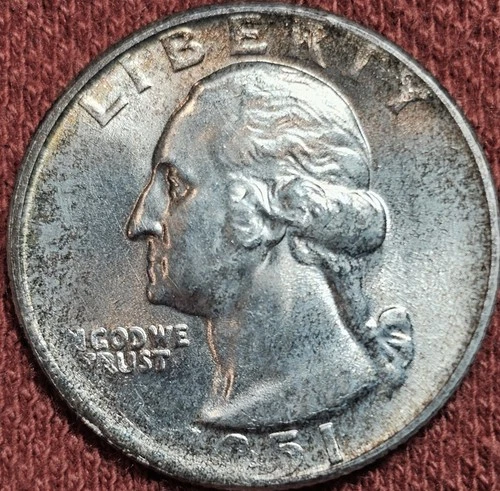 1951 Washington Quarter Silver 25C Coin Gem BU Strike Through Error