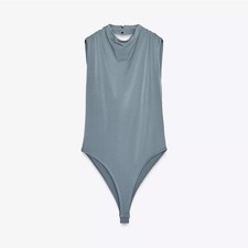 Zara Draped Sleeveless Bodysuit Gray Solid Women s Size M New with Tags