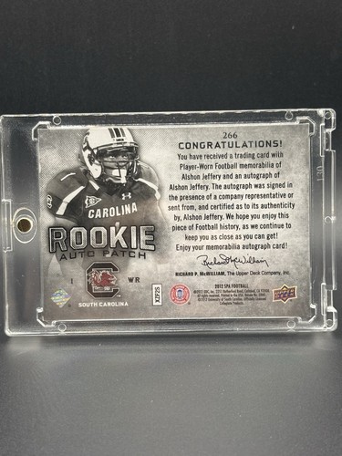 ALSHON JEFFERY 2012 SP AUTHENTIC RPA 3 COLOR SOUTH CAROLINA PATCH AUTO RC /885 - Picture 2 of 2