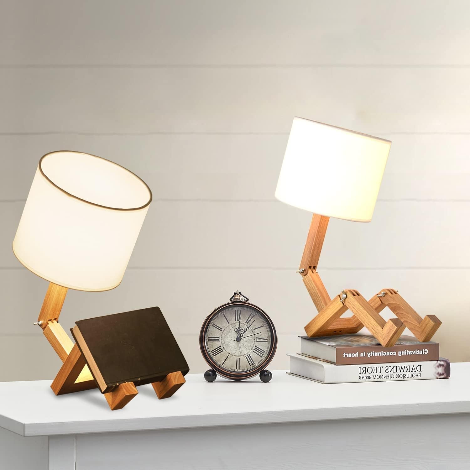 Lampe de chevet robot et lampe de bureau créative en bois : lot de 2 pour chambre ado