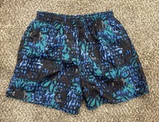 Vintage Nike Abstract Swim Trunks Blue Green Black Men's Size XL