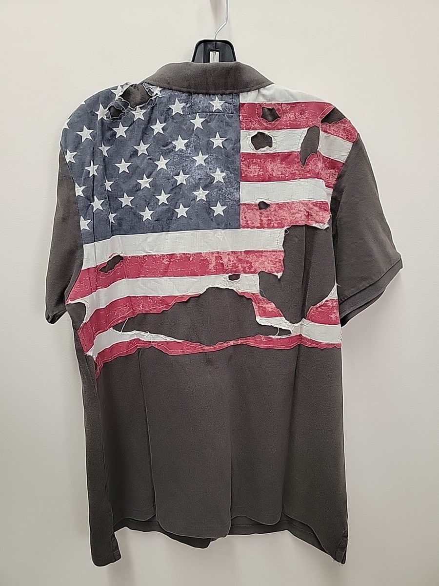 Polo Denim & Supply ラガーシャツ M Denim & Supply Ralph Lauren Polo Shirt Mens 2XL Gray USA Flag