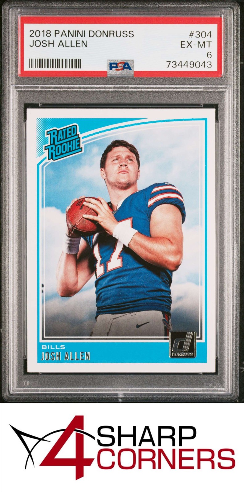 2018 PANINI DONRUSS #304 JOSH ALLEN RC RATED ROOKIE BILLS PSA 6