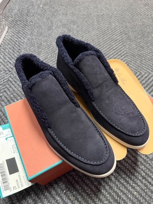LORO PIANA OPEN WALK SUEDE SHEARLING NAVY BLUE 42