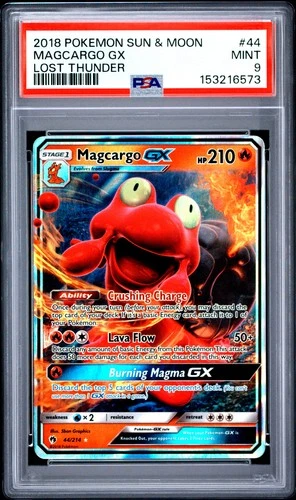 2018 POKEMON SUN & MOON LOST THUNDER #44 MAGCARGO GX PSA 9