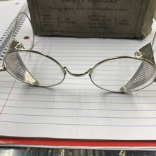 Vintage STANDARD Safety Glasses Collapsable Mesh Side Shields 1930s Steampunk