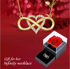 Infinity Heart Pendant Necklace for Women w/ Rose Gift Box Romantic Jewelry Gift