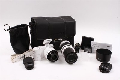Used Samsung NX1000 Digital Camera Kit w/ 20-50mm & 50-200mm Lenses (White)