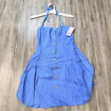Wild Fable Women's Blue Square Neck Halter Smocked Button Front Mini Sundress XS