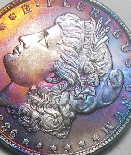 1886 Morgan Silver Dollar * * Storage Tarnished Rainbow Toned * AU/UNC ** NICE !