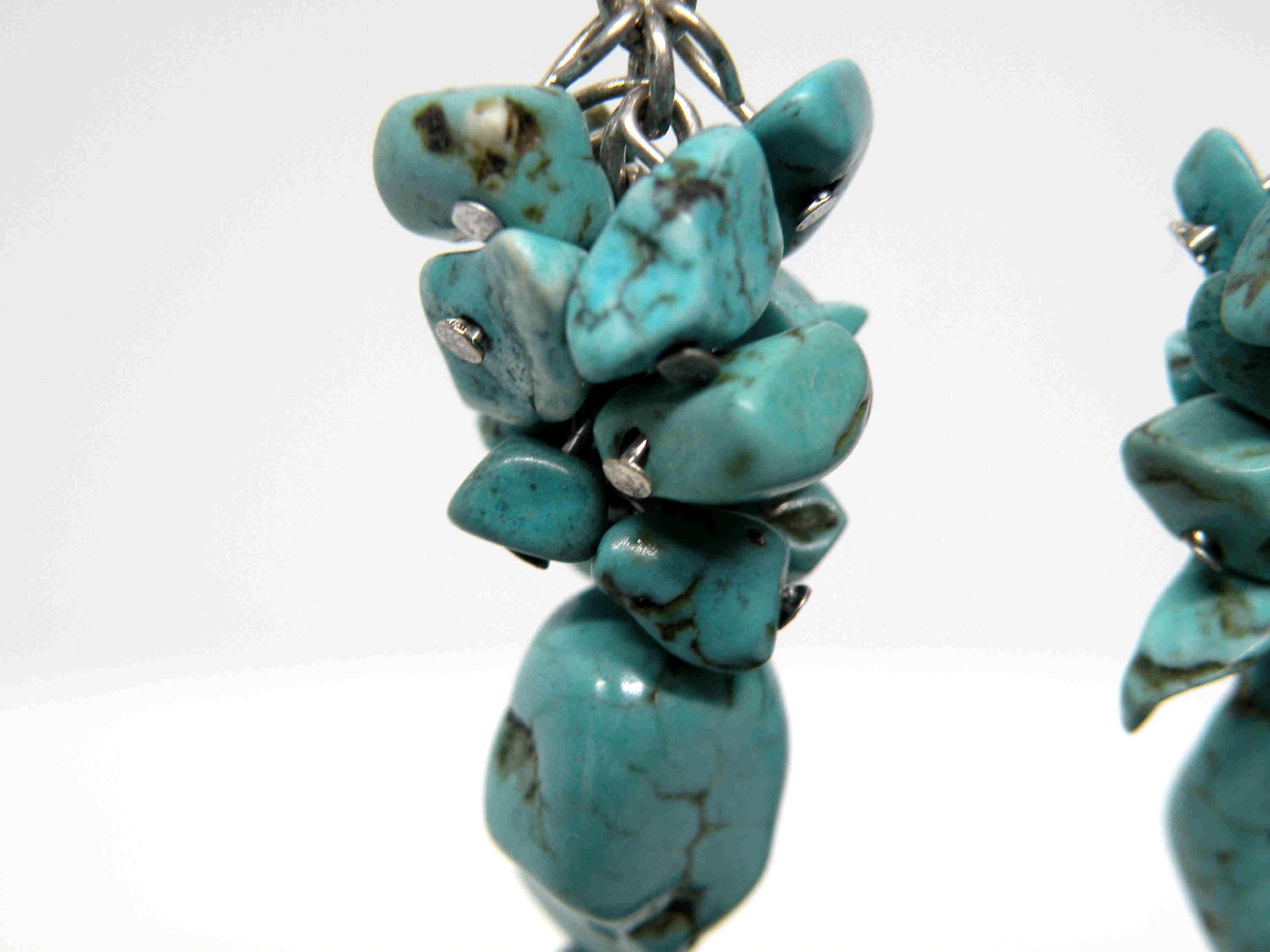 Turquoise Gemstone Cluster Silver Hook Women Jewe… - image 4