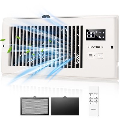 4''x10'' Opening Register Booster Fan Quiet w/ Smart Thermostat, 10-Speed White