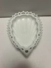 Vintage Milk Glass Shell Trinket Dish with Lace Edged Trim