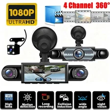 Dash Camera 4 Channel Driving Recorder Front Rear Left Right 1080P HD w/64G Card