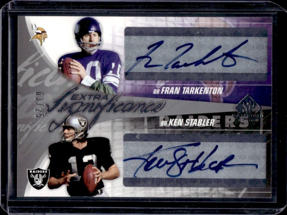 2004 SP Game Used Fran Tarkenton Ken Stabler SIGnificance Extra Auto #/25 view 1