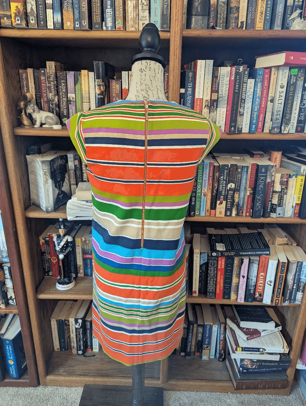 Abito donna Kate Spade NY taglia 4 manica ad aletta a righe blu arancione lunghezza ginocchio